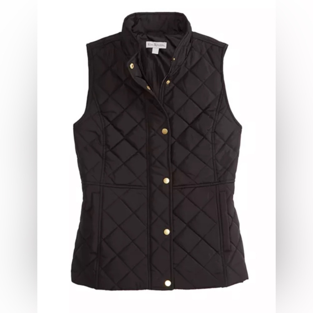 Kim Rogers NWT Black Quilted Vest with‎ Gold Buttons